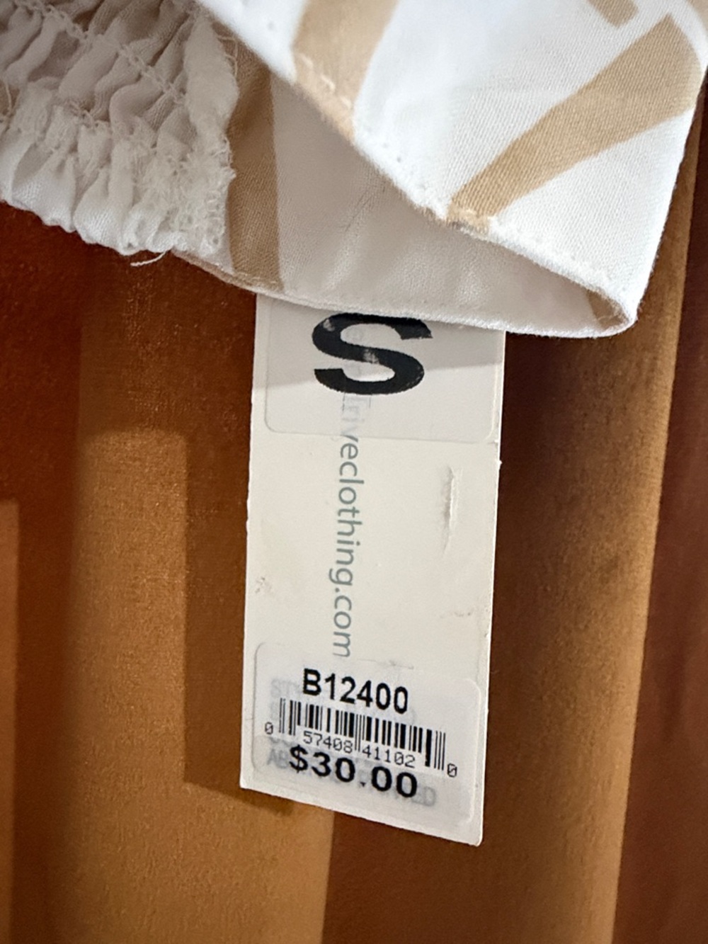 Ocean Drive Cream and Tan Puff Sleeve Crop Top - Picture 2 of 4